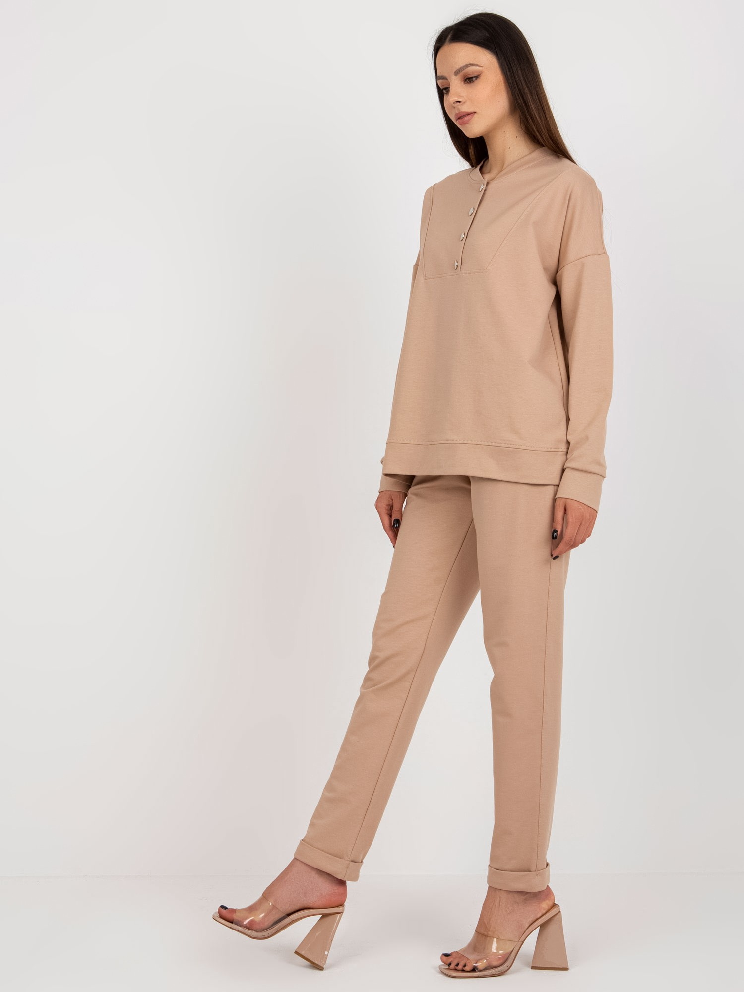 Wholesale Camel casual set with a sweatshirt.