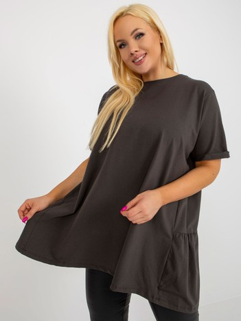 Hurt Khaki długa bluzka plus size basic z falbaną
