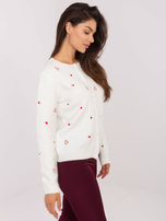 Ecru offen gestrickter Pullover mit Wolle.