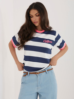 Fluo różowo-granatowy damski t-shirt w paski