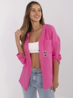Dark pink muslin shirt with a pocket.