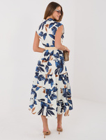 Navy blue shirt dress with a floral pattern.