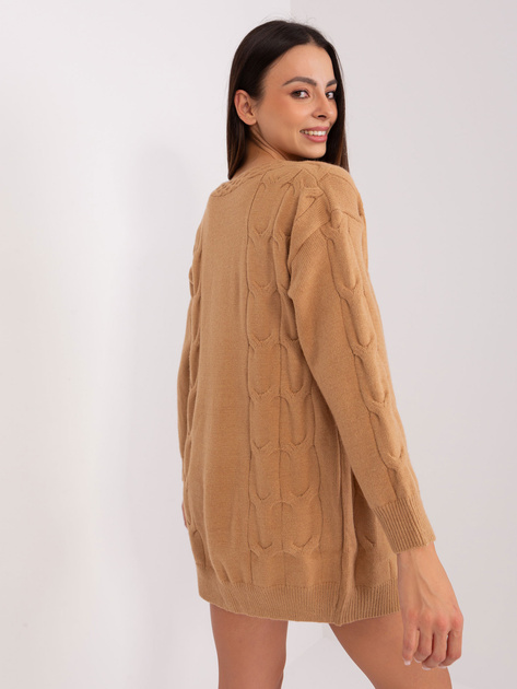 Hurtownia Camelowy sweter rozpinany z kieszeniami