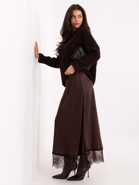 Ciemnobrązowa trapezowa spódnica z koronką RUE PARIS 