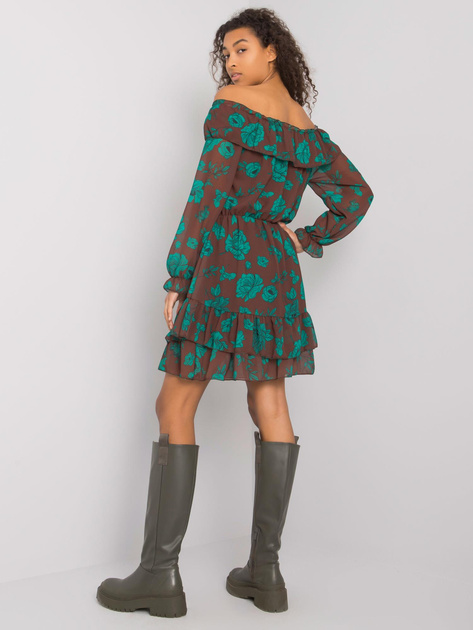 Brązowo-zielona sukienka hiszpanka z falbaną Briannon