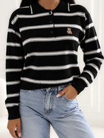 Black casual sweater with a collar.