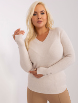 Hurt Jasnobeżowy damski sweter plus size z dekoltem V