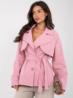 Jasnoróżowy jednorzędowy trencz damski RUE PARIS 