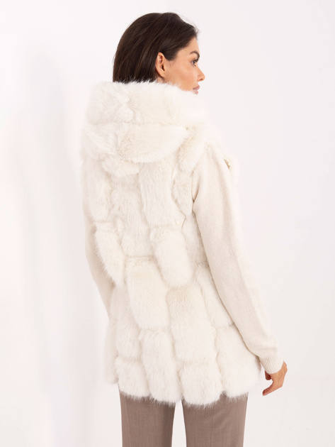 Ecru futrzana kamizelka z kapturem