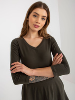 Hurt Khaki rozkloszowana mini sukienka basic z kieszeniami