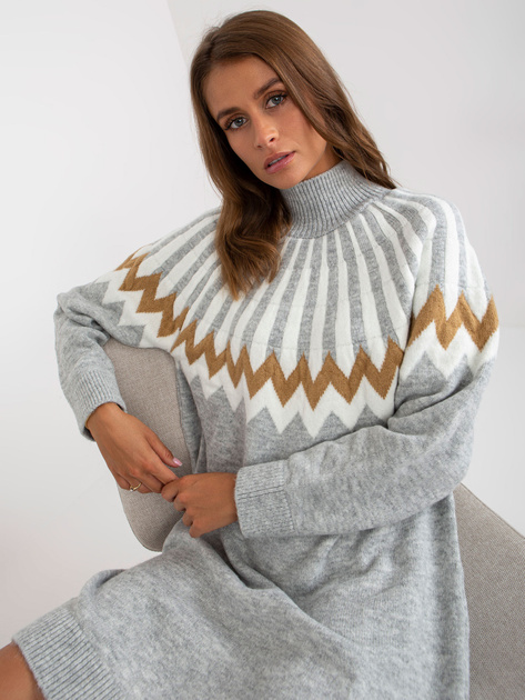 Hurtownia Szara melanżowa sukienka z dzianiny przed kolano RUE PARIS