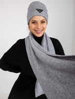 Hurtownia Szary komplet zimowy z szalikiem i czapką 