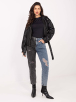 Hurt Niebiesko-czarne spodnie jeansowe z wysokim stanem RUE PARIS 