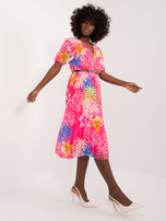 Hurtownia Ciemnoróżowa sukienka damska w kolorowe wzory