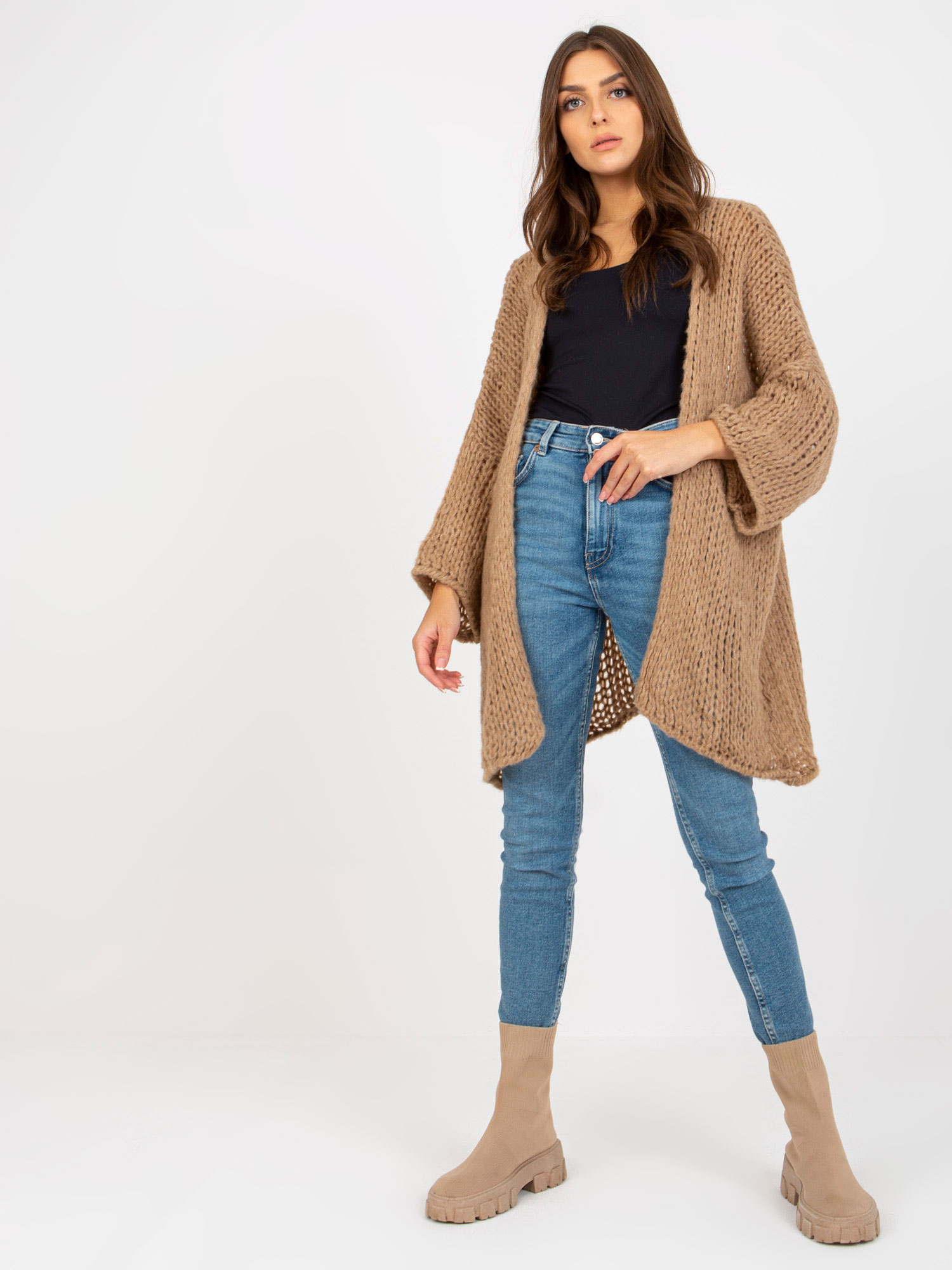 Hurt Ciemnobeżowy dzianinowy kardigan oversize OCH BELLA 