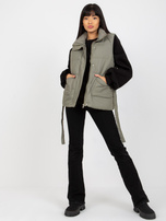 Hurt Khaki puchowa kamizelka z paskiem i kieszeniami 