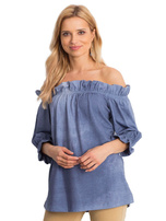 Niebieska bluzka hiszpanka z marszczeniami