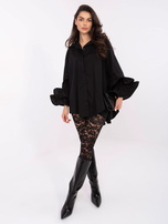 Black long shirt with flared sleeves.