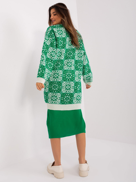 Hurt Zielono-ecru luźny kardigan we wzory