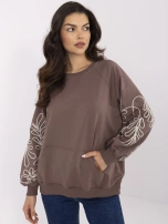 Brown-beige kangaroo hoodie with embroidery.