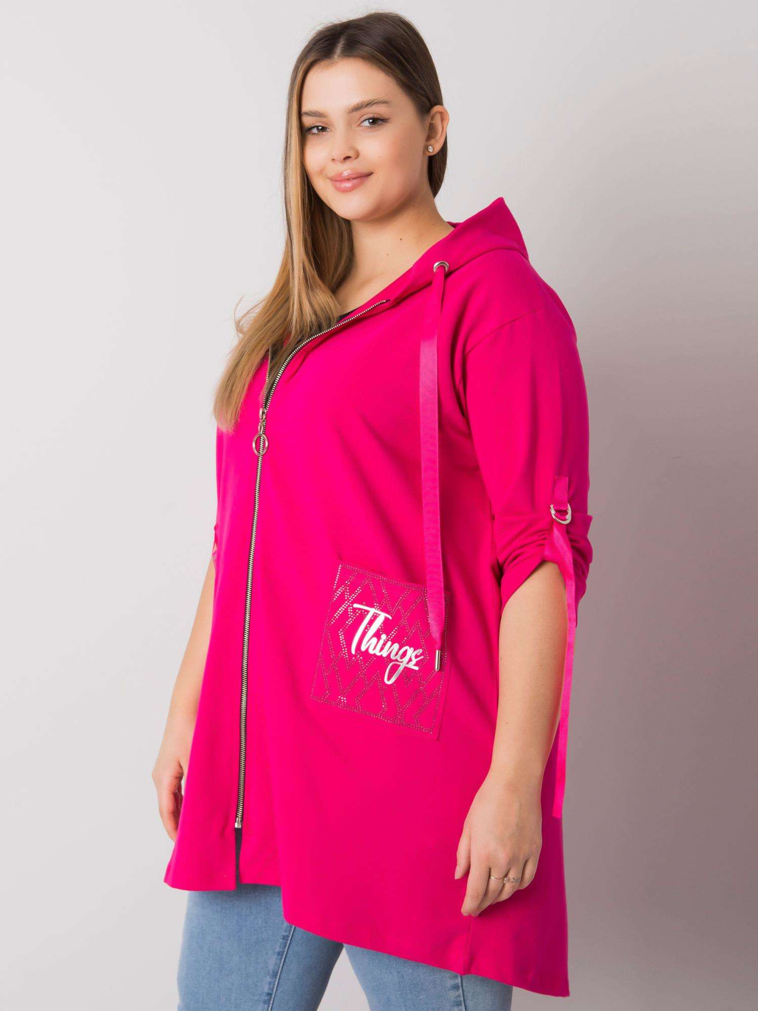 Zurich Fuchsia Plus Size Zipper Sweatshirt