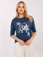 Hurt Ciemnoniebieska damska bluzka z napisami 