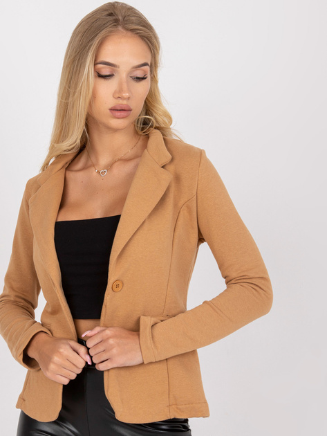 Camelowy dresowy żakiet z długim rękawem