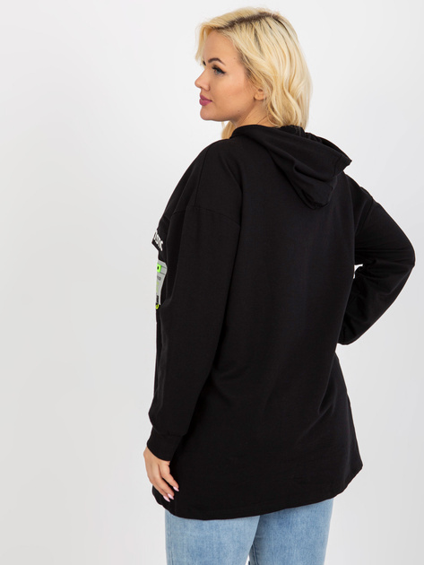 Hurtownia Czarna dłuższa bluza plus size z kieszeniami