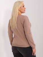 Hurtownia Ciemnobeżowa bawełniana bluzka plus size