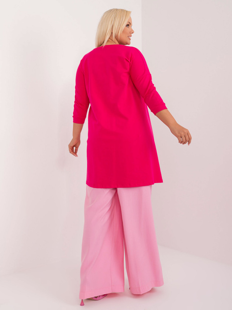 Hurtownia Fuksjowa luźna bluzka plus size z naszywką
