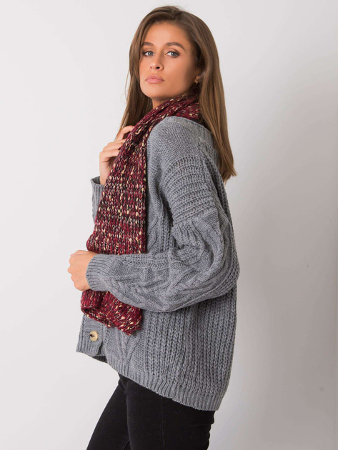 Bordowy szalik damski ze złotą nicią