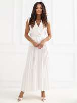 Ecru rozkloszowana sukienka z paskiem RUE PARIS