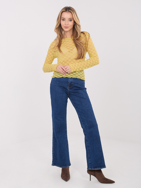Limonkowa koronkowa bluzka z długim rękawem