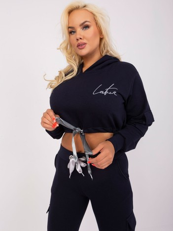 Hurtownia Granatowy komplet plus size z krótką bluzą