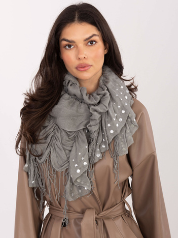 Szara damska chusta z frędzlami 