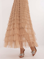 Hurt Camelowa długa spódnica tiulowa z falbanami