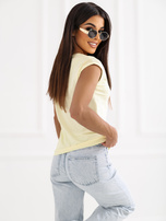 Jasnożółty damski t-shirt z dekoltem V BASIC FEEL GOOD 