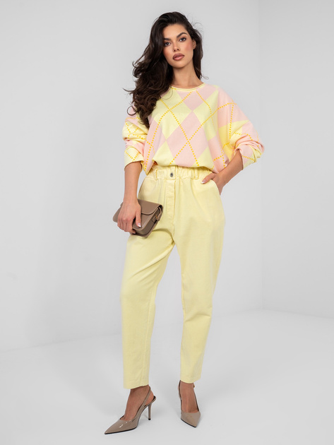 Pastelowe żółte sztruksowe spodnie z kieszeniami