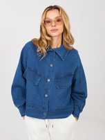 Ciemnoniebieska jeansowa kurtka z kołnierzem RUE PARIS 