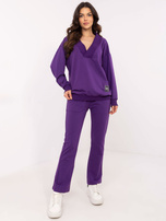 Hurt Ciemnofioletowy dresowy komplet z prostymi spodniami