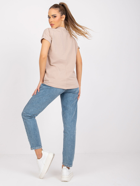 Beżowy t-shirt damski z bawełny Severine