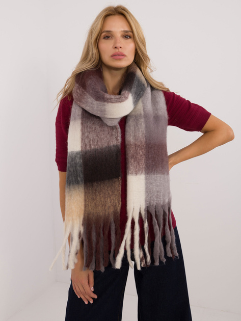 Hurtownia Brązowo-beżowy długi szal w kratę