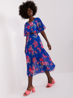 Hurt Kobaltowa plisowana sukienka w kwiaty