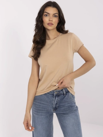Camelowy klasyczny t-shirt damski BASIC FEEL GOOD