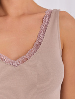 Ciemnobeżowy prążkowany top basic z bawełny RUE PARIS 