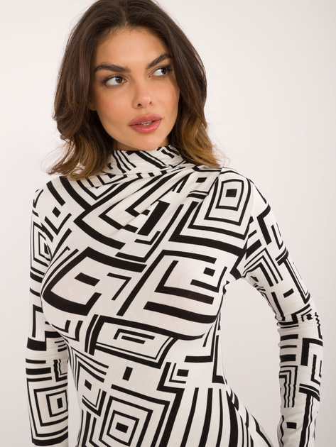 Hurt Biało-czarna drapowana sukienka w geometryczne wzory