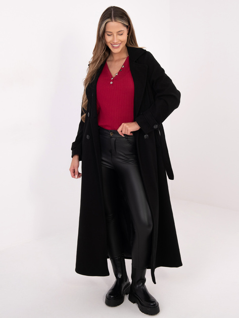 Bordowa prążkowana bluzka z dekoltem V RUE PARIS