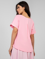 Pastelowa różowa bluzka basic o kroju oversize RUE PARIS  