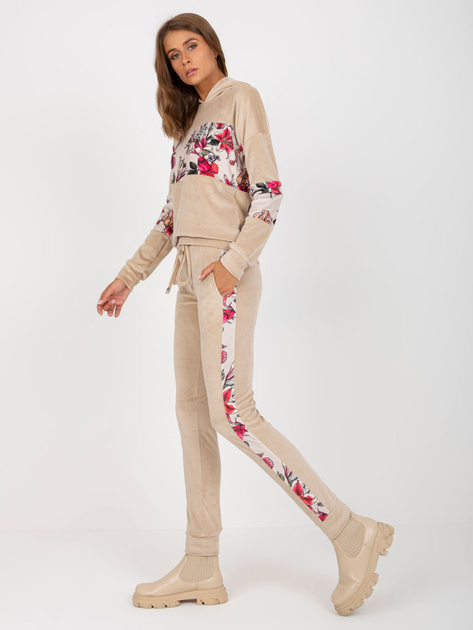 Hurt Beżowy dwuczęściowy damski komplet z weluru RUE PARIS