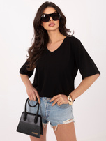 Czarny asymetryczny t-shirt basic z bawełny RUE PARIS